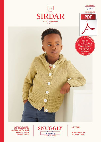 Sirdar 2547 Children Hooded Jacket in Snuggly Replay DK Knitting (PDF) Knit in a Box