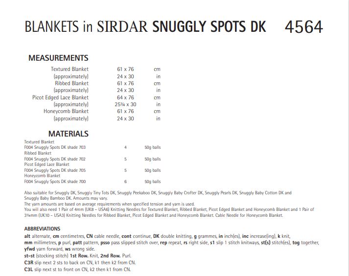Sirdar 4564 Blankets in Snuggly Spots DK (PDF) Knit in a Box
