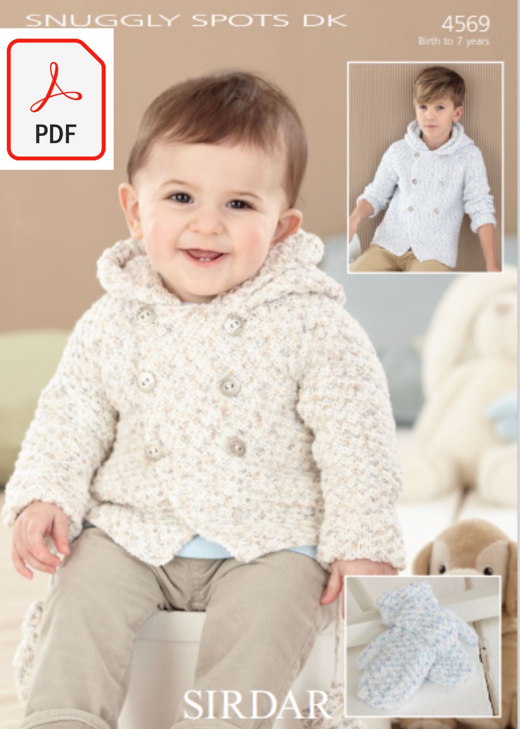 Sirdar 4569 Hooded Coat and Mittens in Snuggly Spots DK (PDF) Knit in a Box