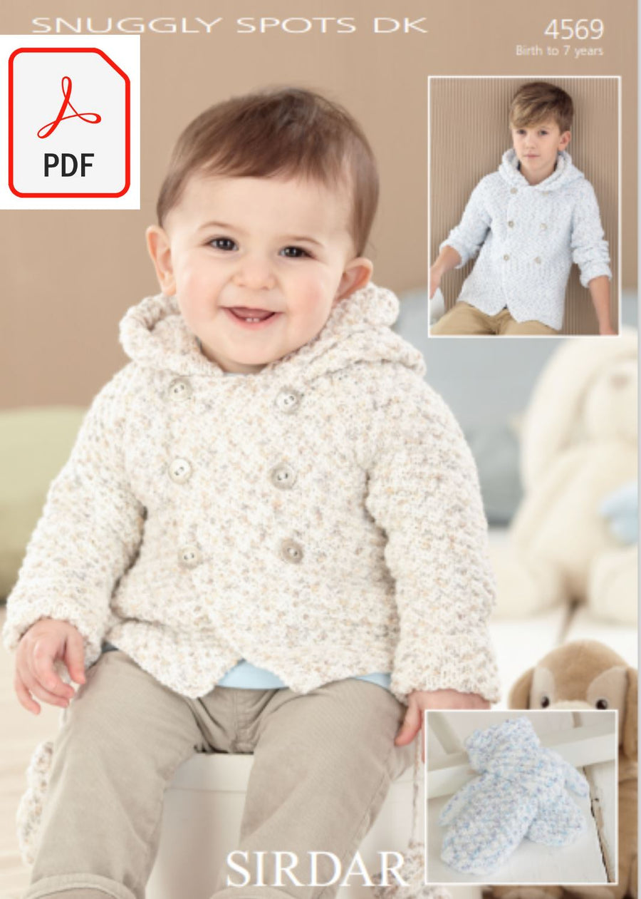 Sirdar 4569 Hooded Coat and Mittens in Snuggly Spots DK (PDF) Knit in a Box 