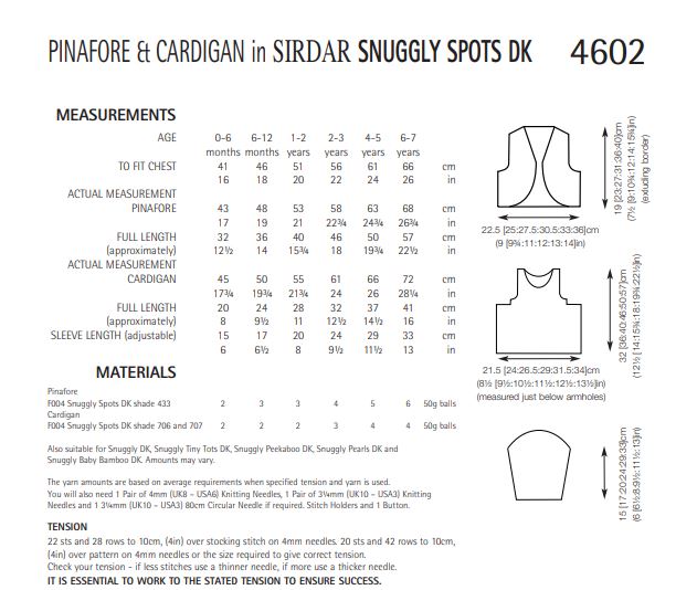 Sirdar 4602 Pinafore and Cardigan in Snuggly Spots DK (PDF) Knit in a Box