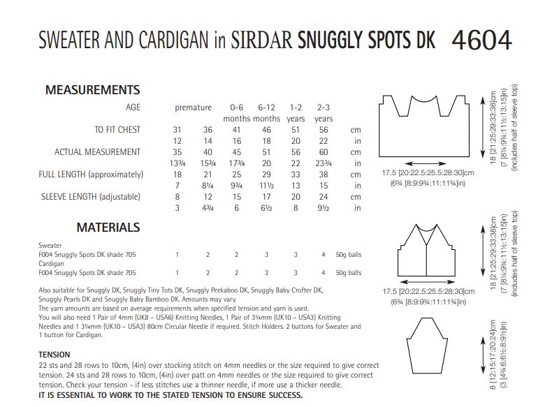 Sirdar 4604 Sweater and Cardigan in Snuggly Spots DK (PDF) Knit in a Box