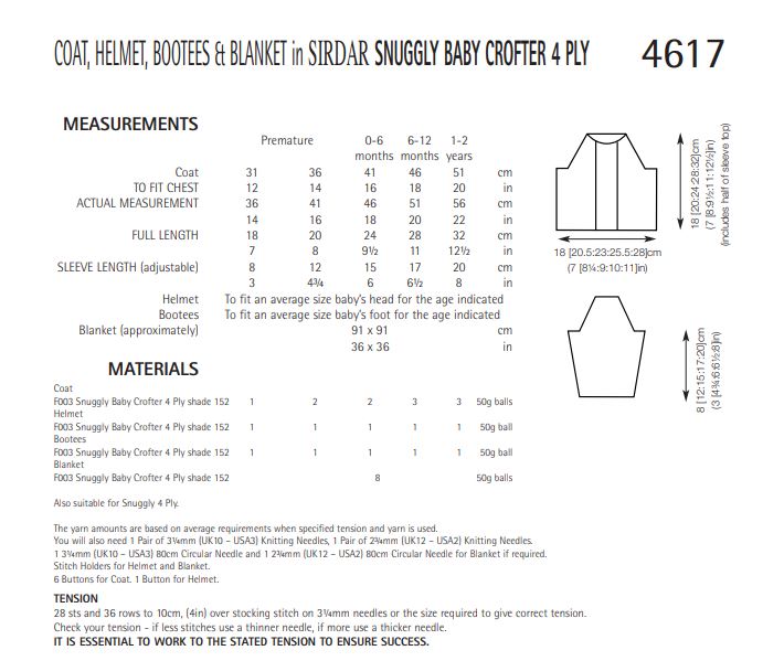 Sirdar 4617 Coat, Helmet, Bootees & Blanket in Snuggly Baby Crofter 4 ply (PDF) Knit in a Box