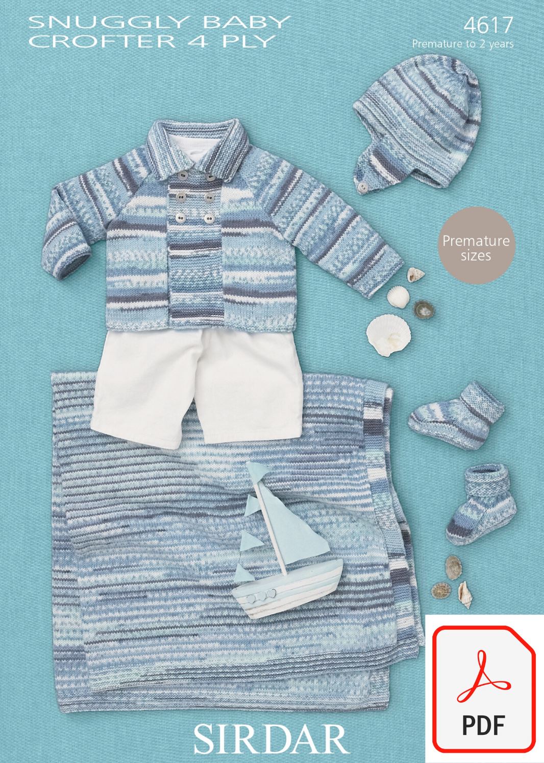 Sirdar 4617 Coat, Helmet, Bootees & Blanket in Snuggly Baby Crofter 4 ply (PDF) Knit in a Box