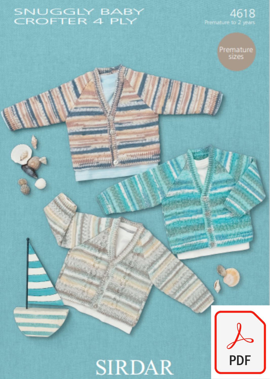Sirdar 4618 Cardigans in Snuggly Baby Crofter 4 ply (PDF) Knit in a Box 