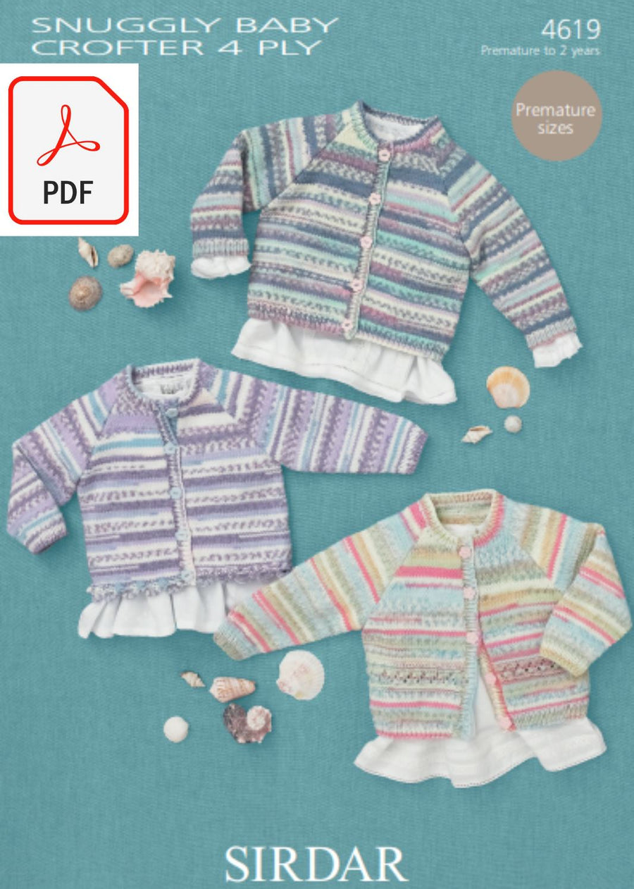 Sirdar 4619 Cardigans in Snuggly Baby Crofter 4 ply (PDF) Knit in a Box 