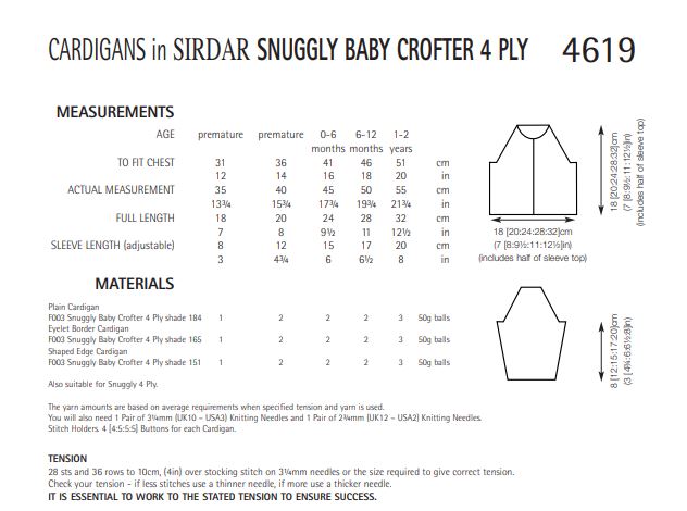 Sirdar 4619 Cardigans in Snuggly Baby Crofter 4 ply (PDF) Knit in a Box