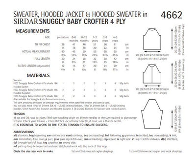Sirdar 4662 Sweater, Hooded Jacket and Hooded Sweater in Snuggly Baby Crofter 4 ply (PDF) Knit in a Box