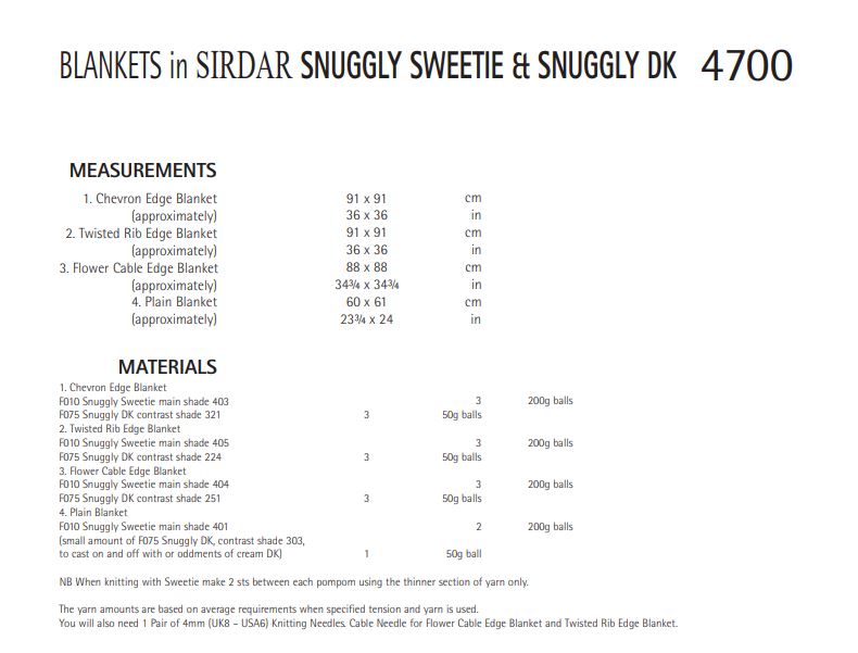 Sirdar 4700 Blankets in Snuggly Sweetie and Snuggly DK (PDF) Knit in a Box