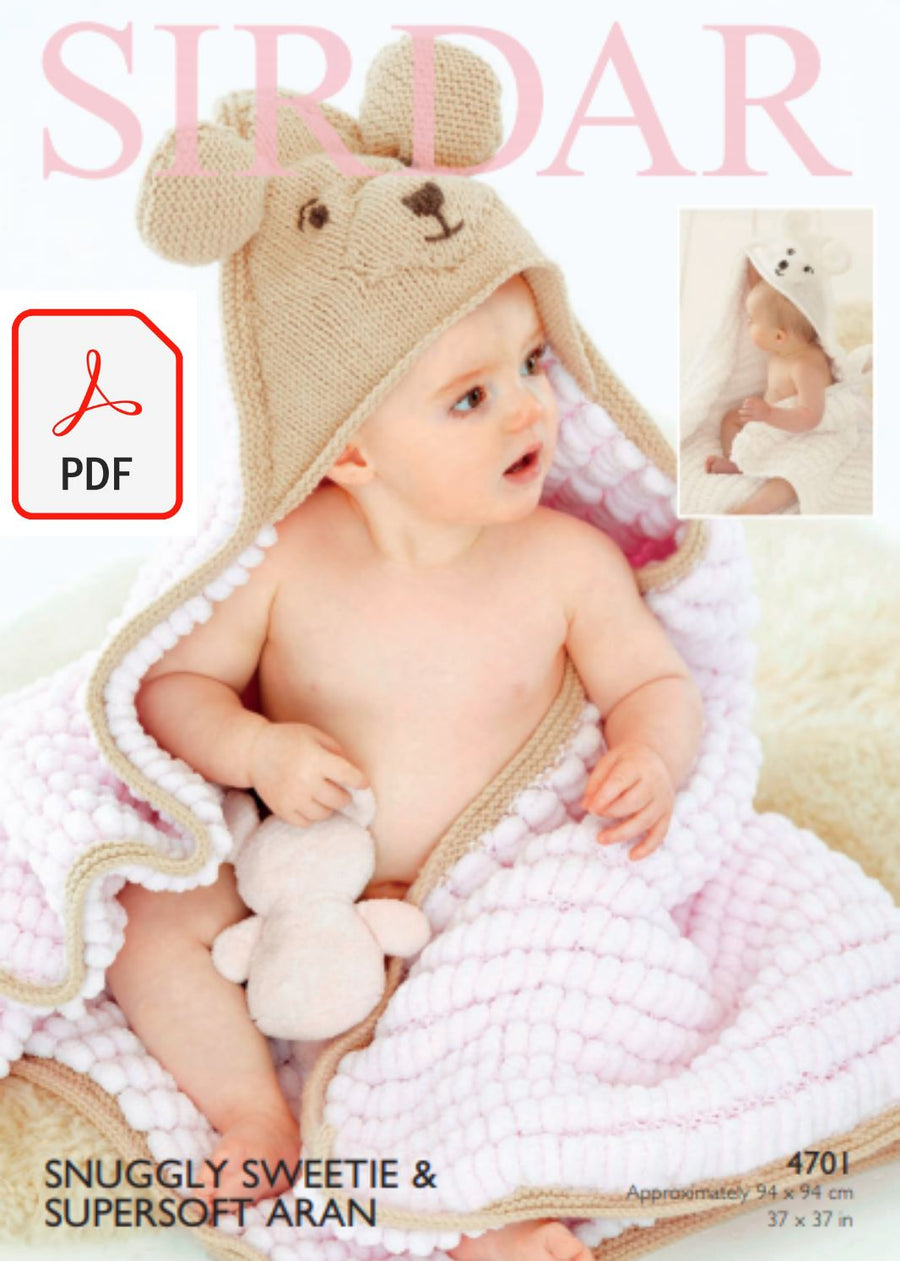Sirdar 4701 Hooded Blanket in Snuggly Sweetie and Supersoft Aran (PDF) Knit in a Box 