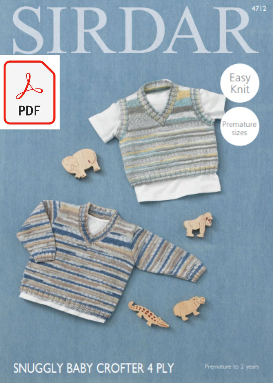 Sirdar 4712 Boy´s V Neck Sweater and Tank Top in Snuggly Baby Crofter 4 ply (PDF) Knit in a Box 