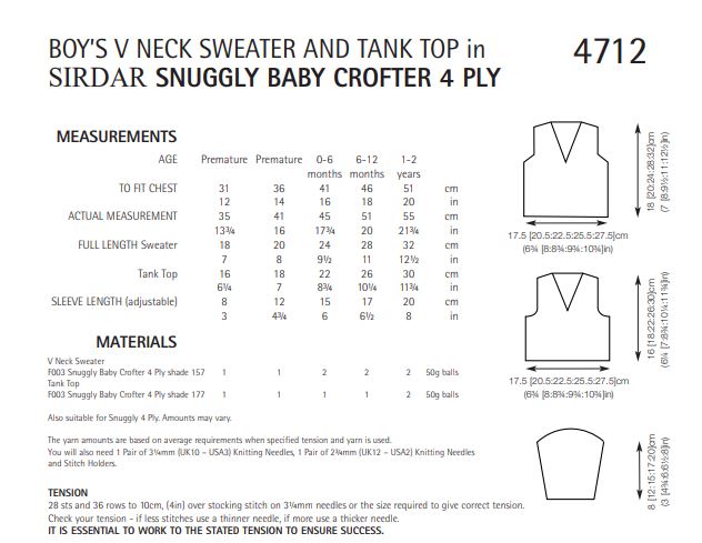 Sirdar 4712 Boy´s V Neck Sweater and Tank Top in Snuggly Baby Crofter 4 ply (PDF) Knit in a Box