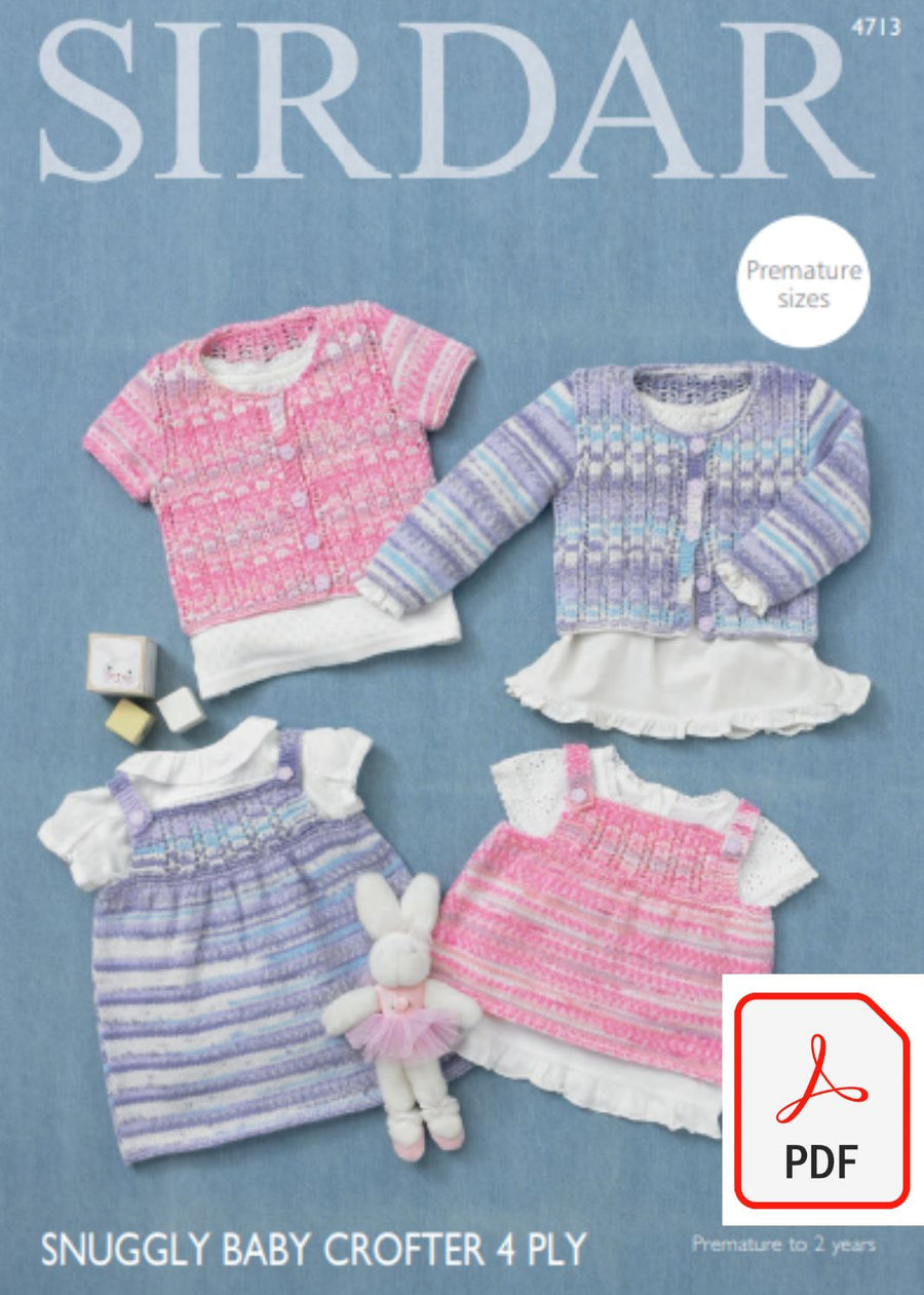 Sirdar 4713 Cardigans, Angel Top and Dress in Snuggly Baby Crofter 4 ply (PDF) Knit in a Box 