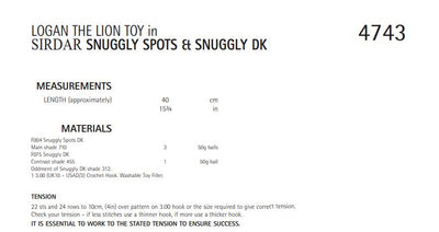 Sirdar 4743 Logan The Lion Toy in Snuggly Spots and Snuggly DK (PDF) Knit in a Box