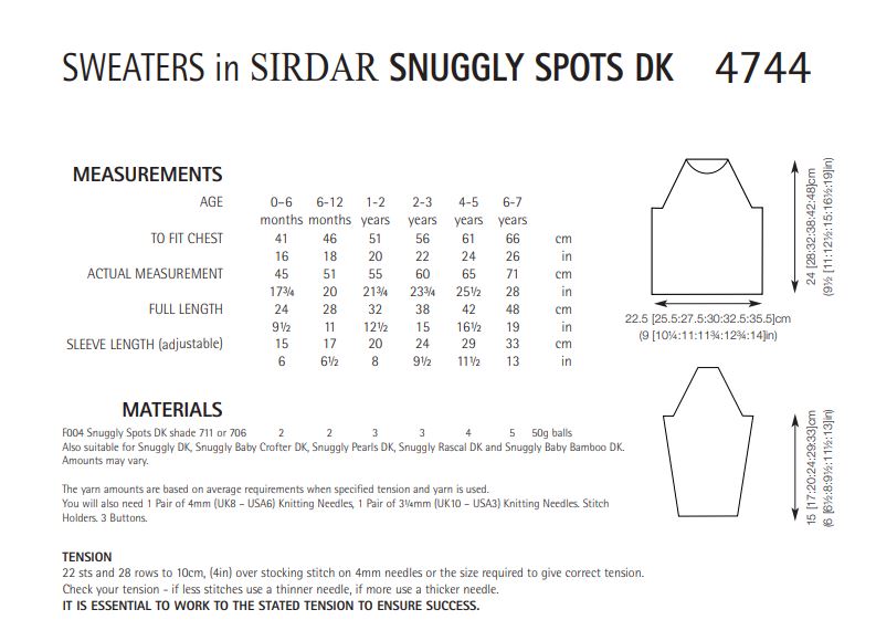 Sirdar 4744 Sweaters in Snuggly Spots DK (PDF) Knit in a Box