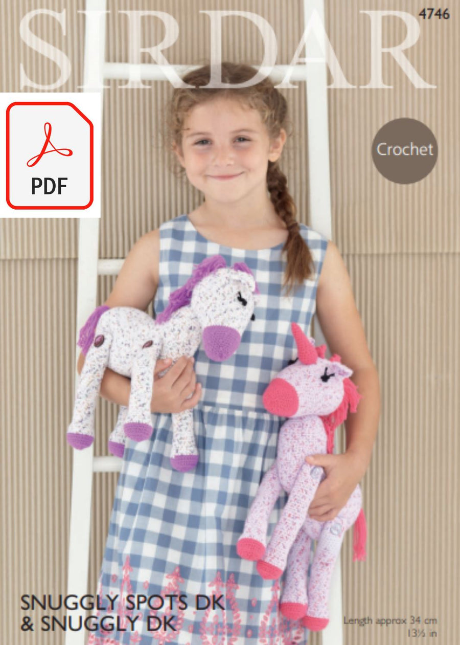 Sirdar 4746 Horse and Unicorn Toys in Snuggly Spots DK and Snuggly DK (PDF) Knit in a Box 