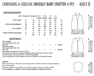 Sirdar 4819 Cardigans in Snuggly Baby Crofter 4 ply (PDF) Knit in a Box