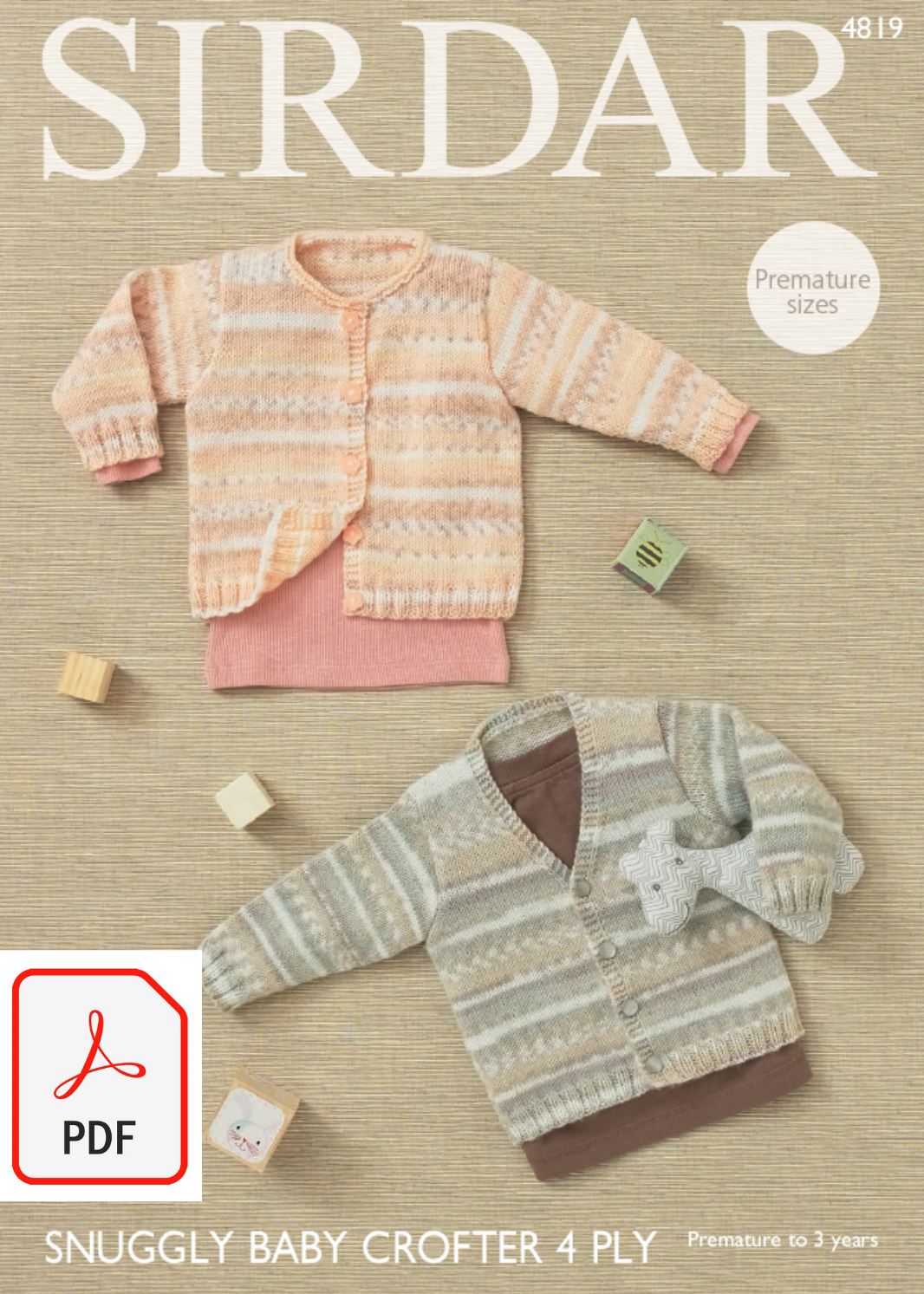 Sirdar 4819 Cardigans in Snuggly Baby Crofter 4 ply (PDF) Knit in a Box