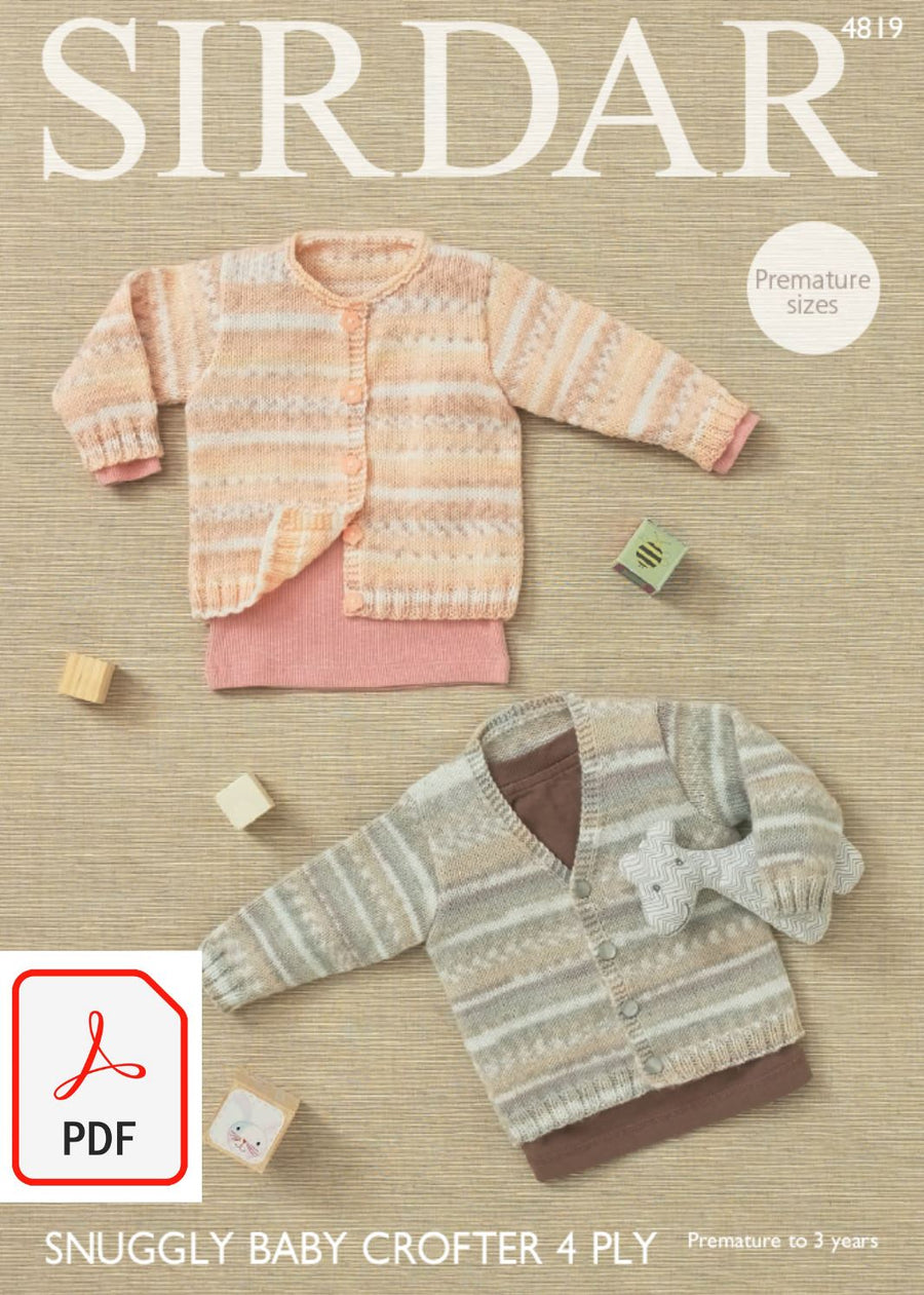 Sirdar 4819 Cardigans in Snuggly Baby Crofter 4 ply (PDF) Knit in a Box 