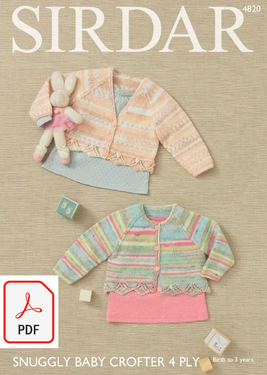 Sirdar 4820 Girl´s Cardigans in Snuggly Baby Crofter 4 ply (PDF) Knit in a Box 