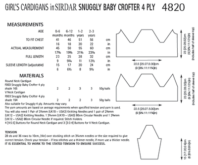 Sirdar 4820 Girl´s Cardigans in Snuggly Baby Crofter 4 ply (PDF) Knit in a Box