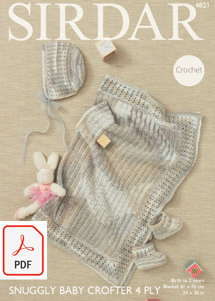 Sirdar 4821 Blanket, Bonnet and Boots in Snuggly Baby Crofter 4 ply (PDF) Knit in a Box 