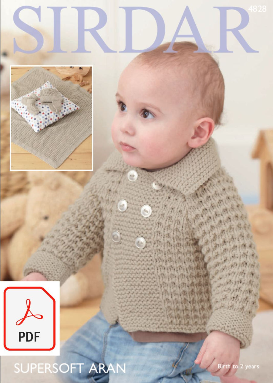 Sirdar 4828 Baby Boy´s Jacket, Blanket, Helmet and Bootees in Supersoft Aran (PDF) Knit in a Box 