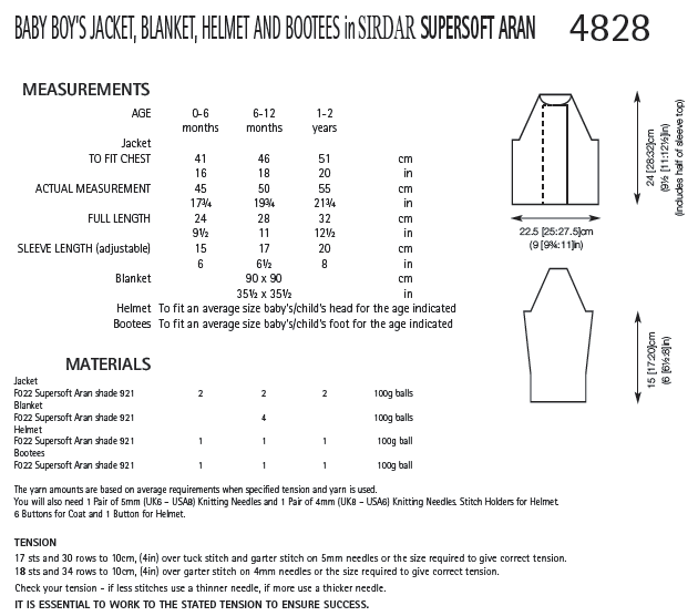 Sirdar 4828 Baby Boy´s Jacket, Blanket, Helmet and Bootees in Supersoft Aran (PDF) Knit in a Box