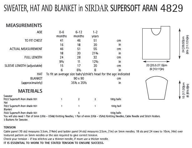 Sirdar 4829 Sweater, Hat and Blanket in Supersoft Aran (PDF) Knit in a Box