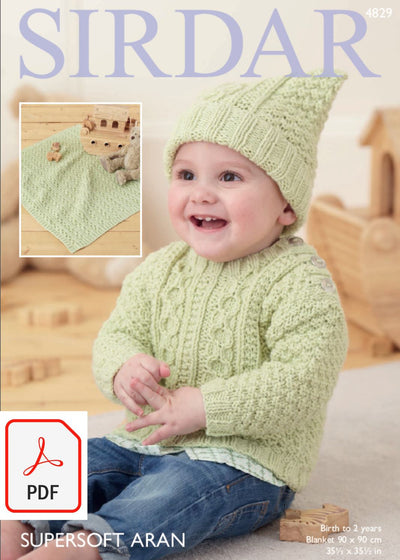 Sirdar 4829 Sweater, Hat and Blanket in Supersoft Aran (PDF) Knit in a Box
