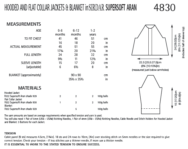 Sirdar 4830 Hooded and Flat Collar Jackets and Blanket in Supersoft Aran (PDF) Knit in a Box