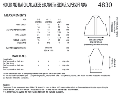 Sirdar 4830 Hooded and Flat Collar Jackets and Blanket in Supersoft Aran (PDF) Knit in a Box