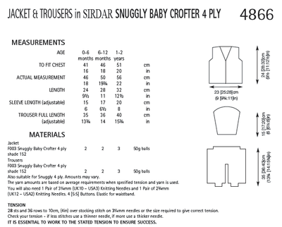 Sirdar 4866 Jacket and Trousers in Snuggly Baby Crofter 4 Ply (PDF) Knit in a Box