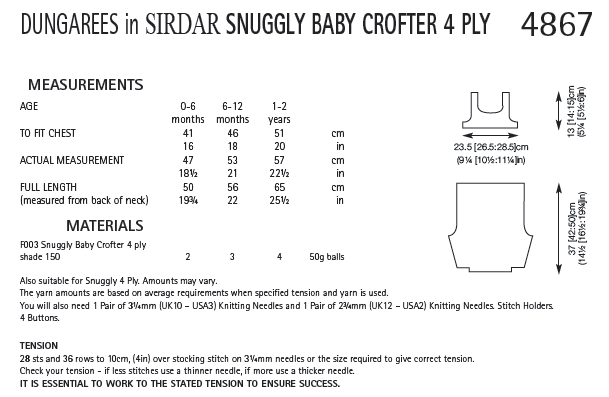 Sirdar 4867 Dungarees in Snuggly Baby Crofter 4 Ply (PDF) Knit in a Box