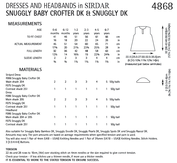 Sirdar 4868 Dresses and Headbands in Snuggly Baby Crofter DK and Snuggly DK (PDF) Knit in a Box