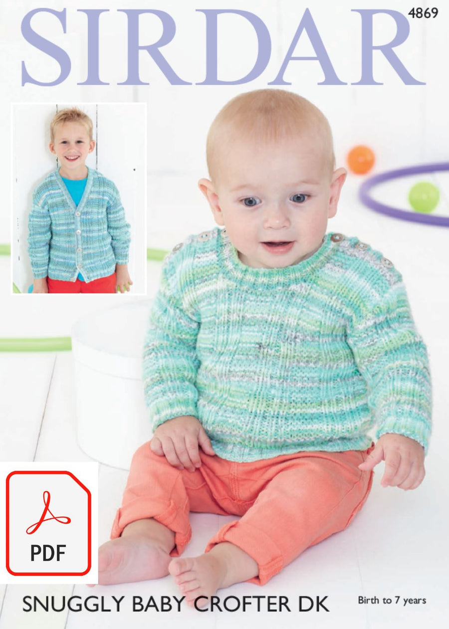 Sirdar 4869 Sweater and Cardigan in Snuggly Baby Crofter DK and Snuggly DK (PDF) Knit in a Box 