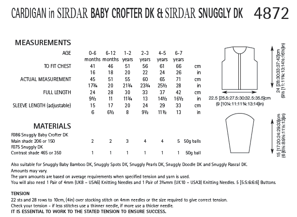 Sirdar 4872 Cardigan in Baby Crofter DK and Snuggly DK (PDF) Knit in a Box