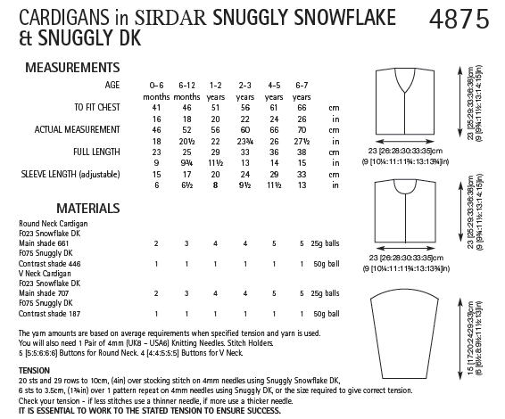 Sirdar 4875 Cardigan in Snuggly Snowflake and Snuggly DK (PDF) Knit in a Box