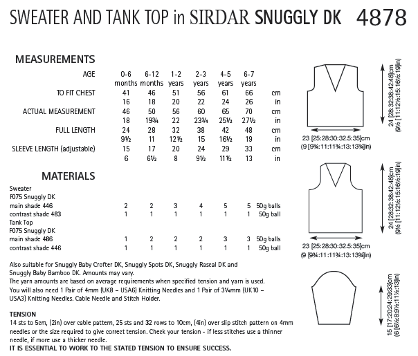 Sirdar 4878 Sweater and Tank Top in Snuggly DK (PDF) Knit in a Box