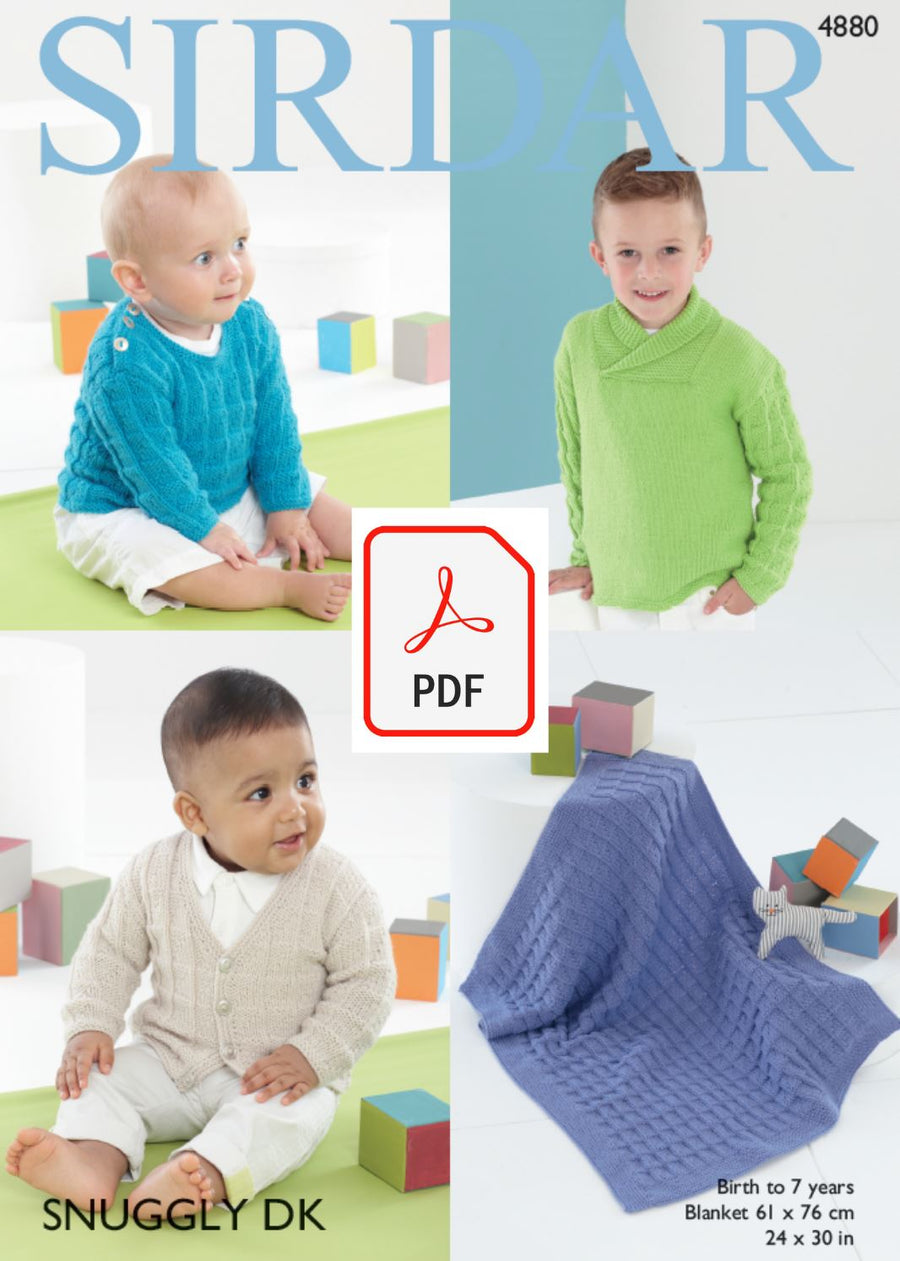 Sirdar 4880 Boy´s Sweaters, Cardigan and Blanket in Snuggly DK (PDF) Knit in a Box 