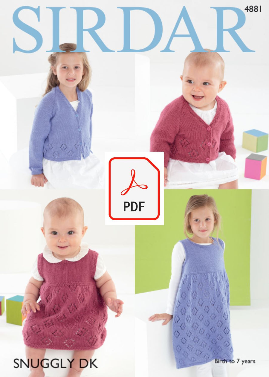 Sirdar 4881 Cardigan and Pinafore in Snuggly DK (PDF) Knit in a Box 