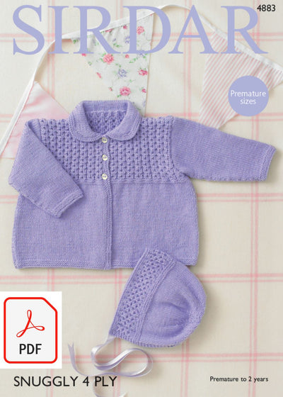 Sirdar 4883 Baby Girl´s Coat and Bonnet in Snuggly 4 Ply (PDF) Knit in a Box