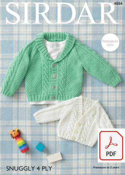 Sirdar 4884 Baby Boy´s Raglan Cardigans in Snuggly 4 Ply (PDF) Knit in a Box