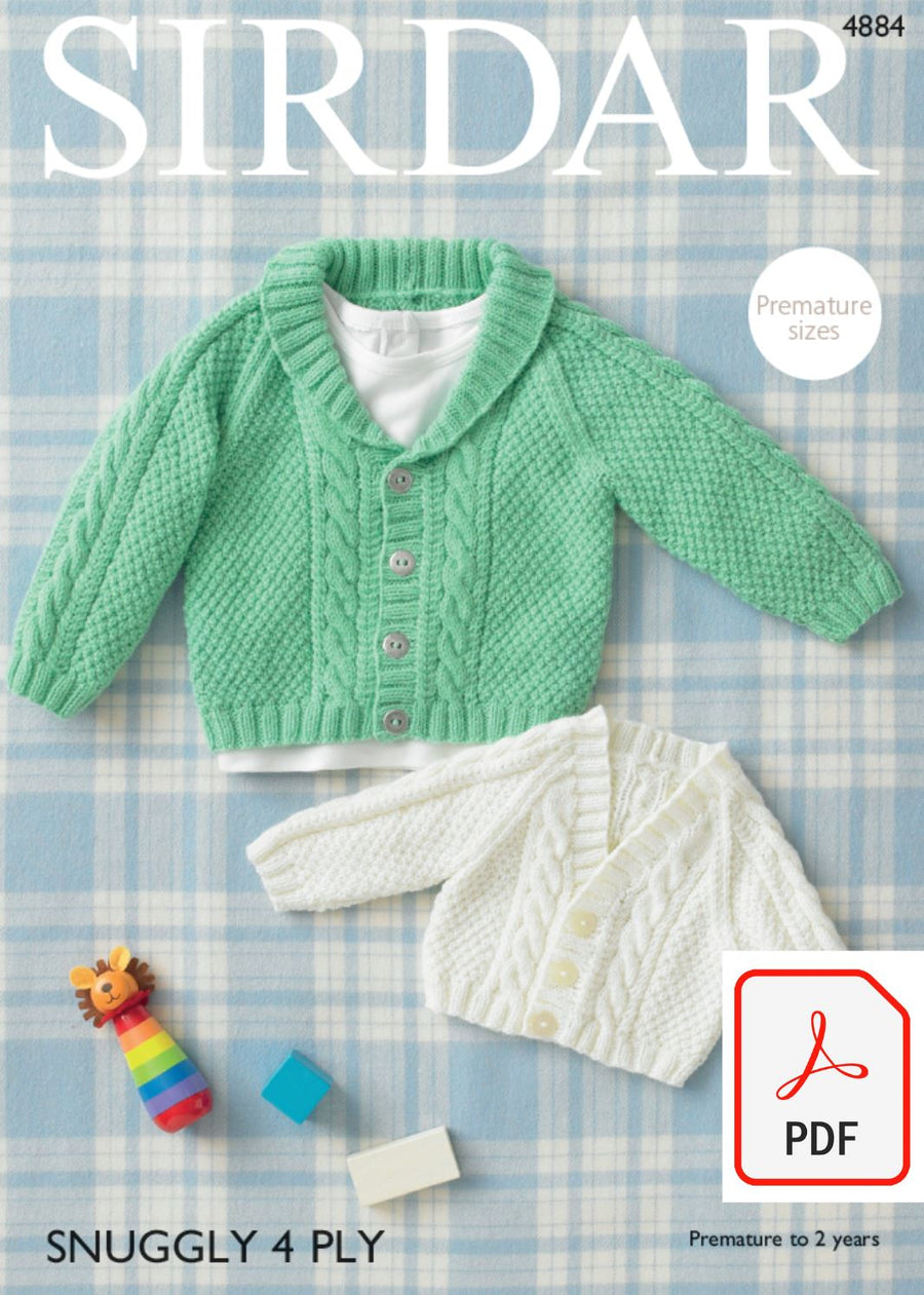 Sirdar 4884 Baby Boy´s Raglan Cardigans in Snuggly 4 Ply (PDF) Knit in a Box 