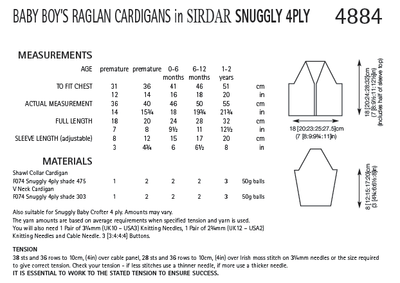 Sirdar 4884 Baby Boy´s Raglan Cardigans in Snuggly 4 Ply (PDF) Knit in a Box