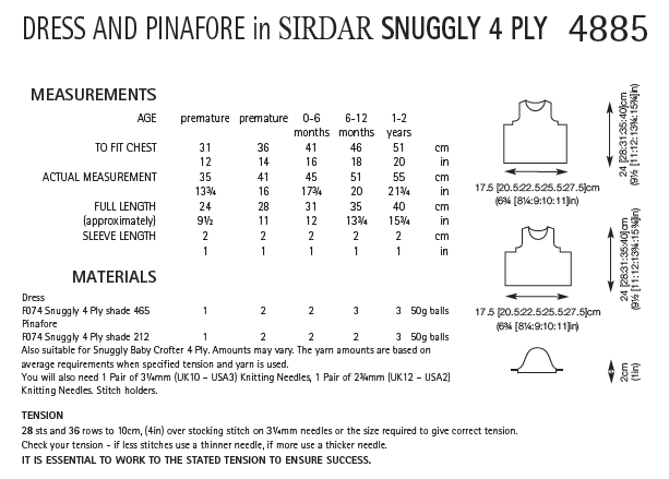 Sirdar 4885 Dress and Pinafore in Snuggly 4 Ply (PDF) Knit in a Box