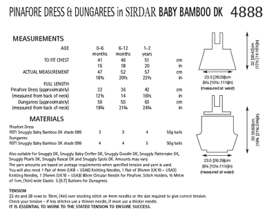Sirdar 4888 Pinafore Dress and Dungarees in Snuggly Baby Bamboo DK (PDF) Knit in a Box