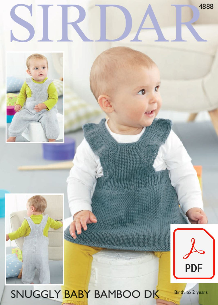Sirdar 4888 Pinafore Dress and Dungarees in Snuggly Baby Bamboo DK (PDF) Knit in a Box 