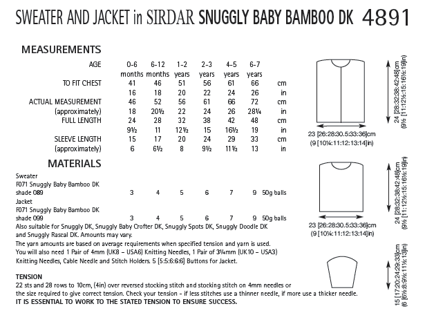 Sirdar 4891 Sweater and Jacket in Snuggly Baby Bamboo DK (PDF) Knit in a Box