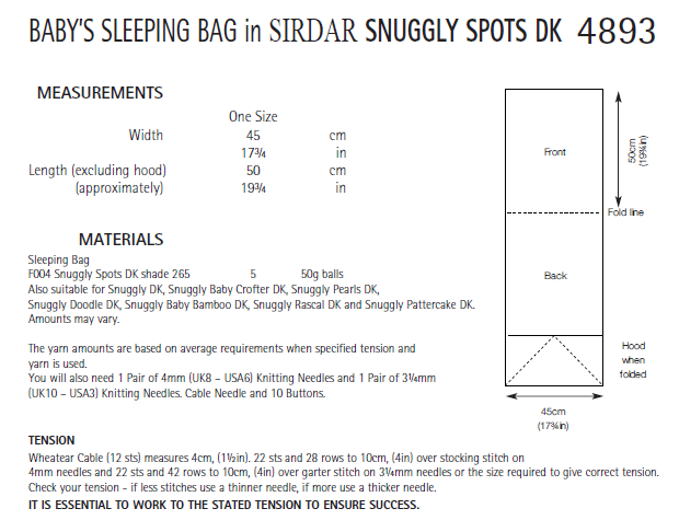 Sirdar 4893 Baby´s Sleeping Bag in Snuggly Spots DK (PDF) Knit in a Box
